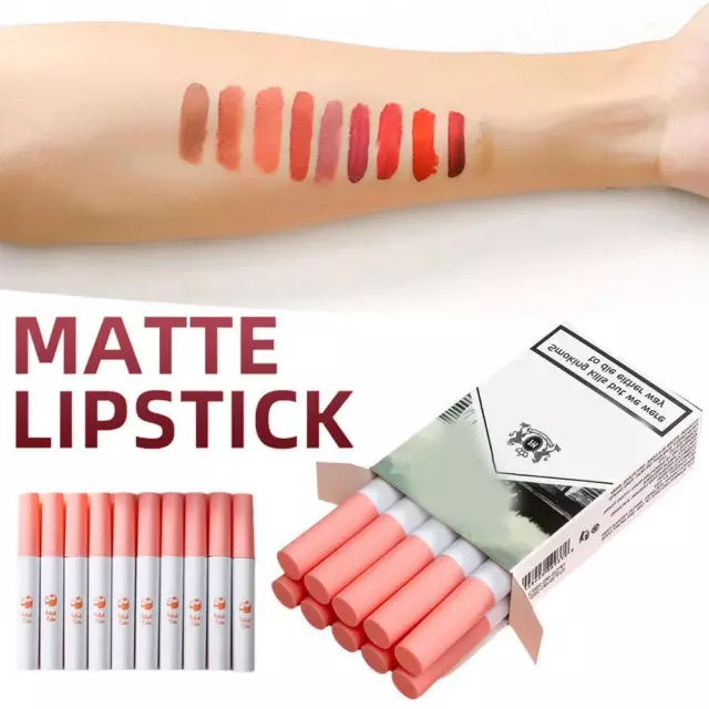 10pcs Matte Cigarette Lipstick Pack Set Waterproof Liquid Lipstick Women C5Z8