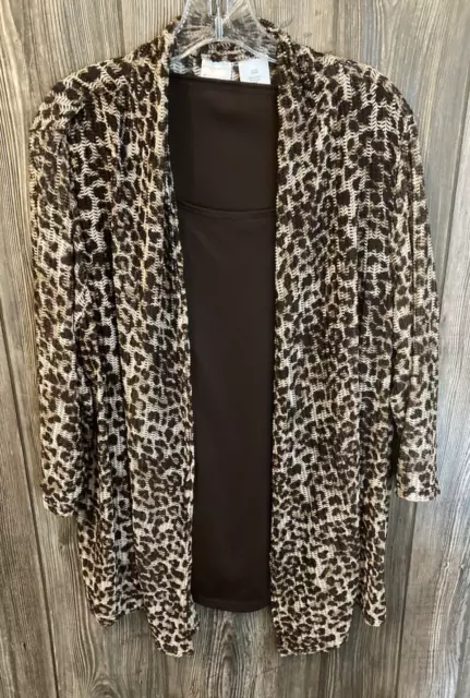 Just My Size Women 3X Leopard Jaguar Print Top 3/4 Sleeve, Brown attached Tank