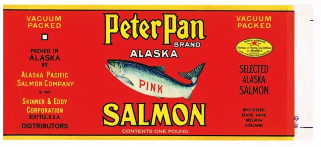 Original Tin Can Label Vintage Salmon C1950S Peter Pan Alaska Pacific Seattle M6