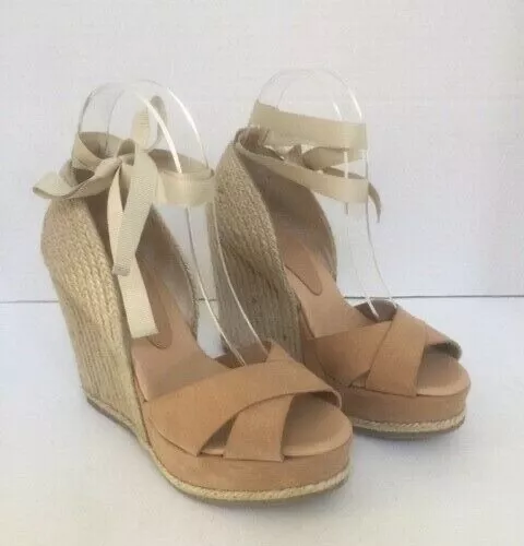 Andre Assous Espadrilles Paloma Wedge Sandal Beige Nubuck Women's Size 7 US