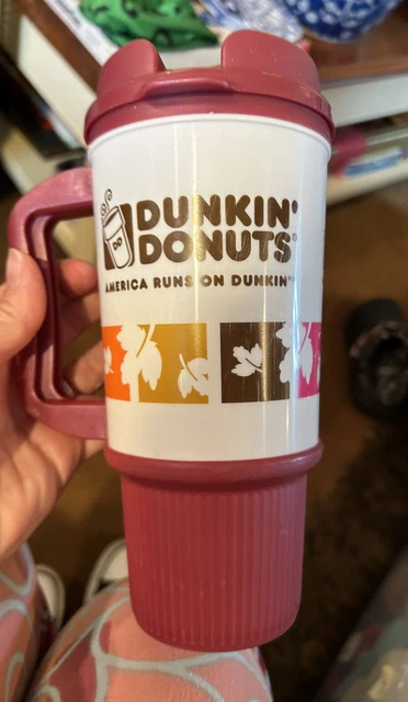 Dunkin Donuts 24 Oz Hot/Cold Travel Mug Red Leaf Whirly Drink Works- New