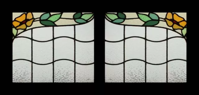 Stunning English Art Nouveau Floral Pair Antique Stained Glass Windows