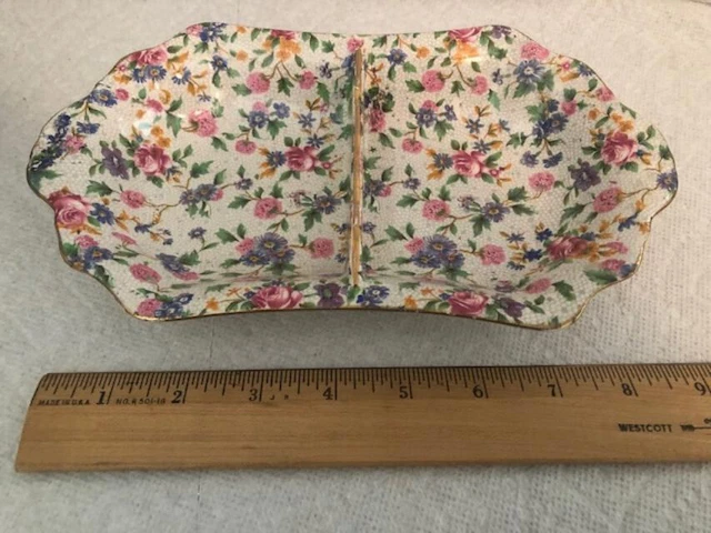Royal Winton Grimwades Old Cottage Chintz  Ivory Divided Bowl 1.5"X5"X9"