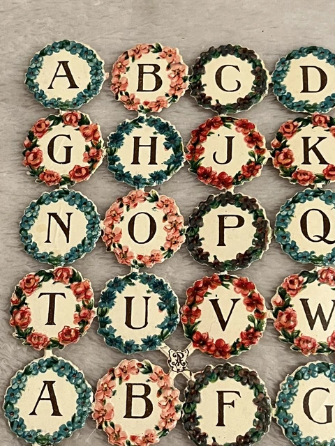 Antique Victorian Lot Rare Die Cut Paper Scrap Alphabet Letters Flower Wreaths 2