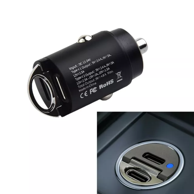 12V/24V Mini Double USB Type C Pd  Chargeur Voiture Adaptateur 30W Rapide