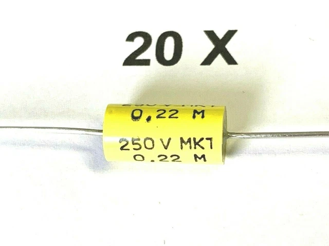 220NF, 250V-, 20%, 0,22µF, axial, Kondensatoren, MKT, RFT, TGL43199, 20