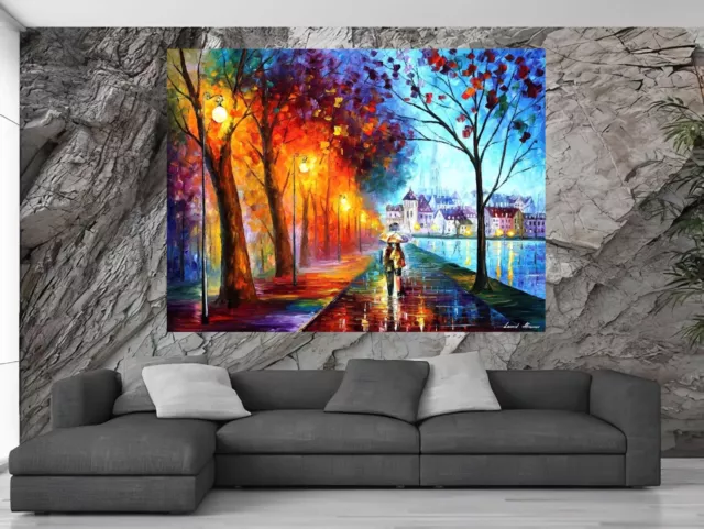 Leonid Afremov CITY BY THE LAKE Painting Canvas Wall Art Picture Print HOME