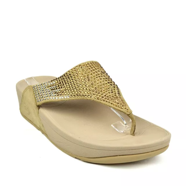 FitFlop Strobe Lux Women's Thong Sandal Sz US 9 Textile Slip-on Comfort Crystal
