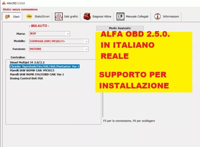 Alfa obd 2.5.0 REALE ITALIANO Fiat Alfa Lancia Diagnostica ELM 327 OBD