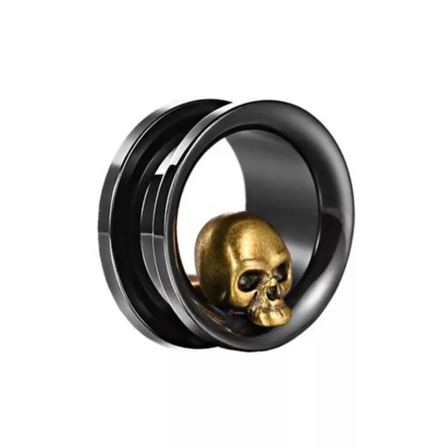 Edelstahl Plug Flesh Tunnel Inlay Piercing 3D Totenkopf Skull Schädel 08mm-19mm