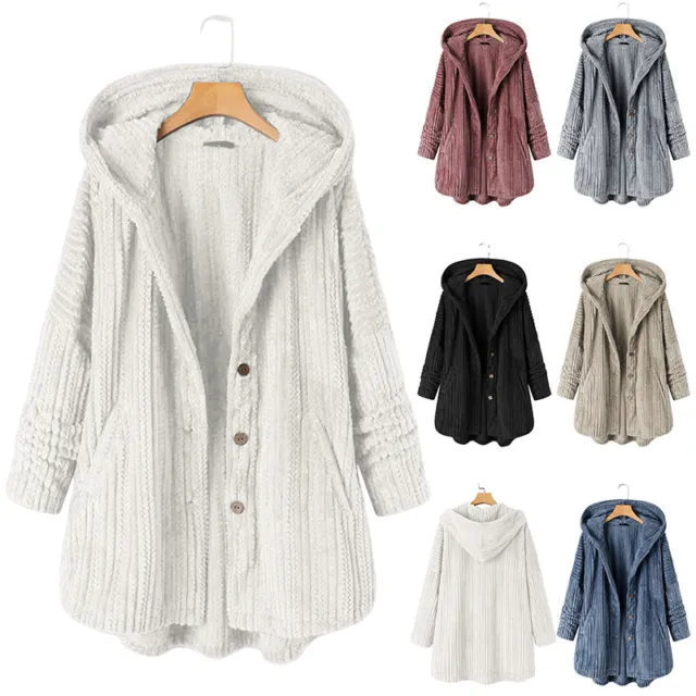 Womens Teddy Bear Fleece Hoodie Coat Winter Warm Fluffy Jacket Outwear Plus Size