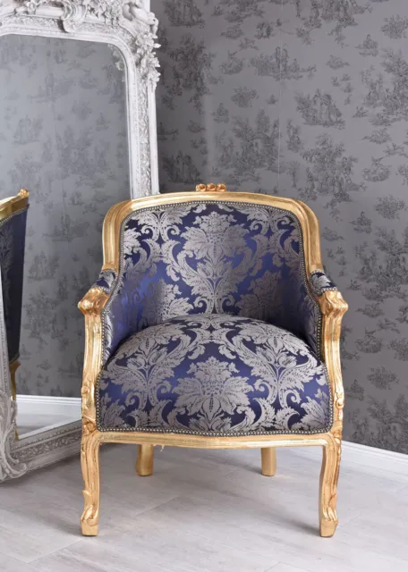 Dekostuhl Holzsessel Fauteuil Baroque Or Bleu Accoudoirs de Chaise Rokoko