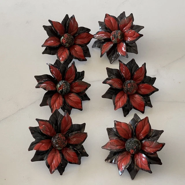 Flower Curtain Tie Back Push Pin Tacks Set Of 6 Metal Vintage