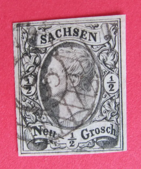 Sachsen - König Johann I. 1/2 Neu-Groschen, geschnittene Marke, gestempelt