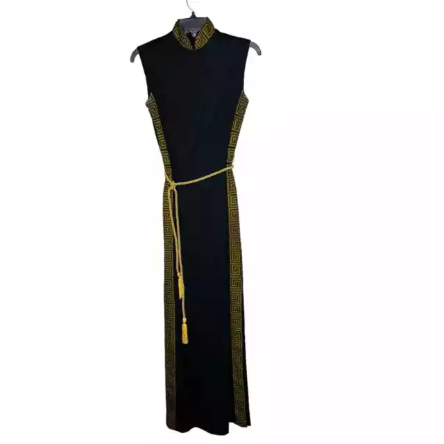 Alfred Shaheen Black and Gold High Neck Dress