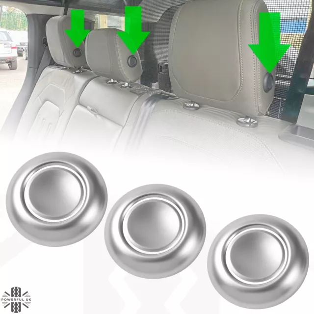 3x Interior trim rear seat button covers in Silver for Land Rover New Defender