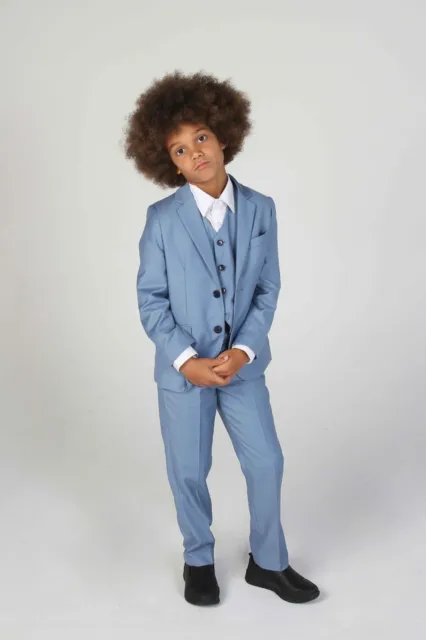 Boys Sky Blue 3 Piece Suit Premium Kids Childrens Wedding Page Boy Ages 1-14