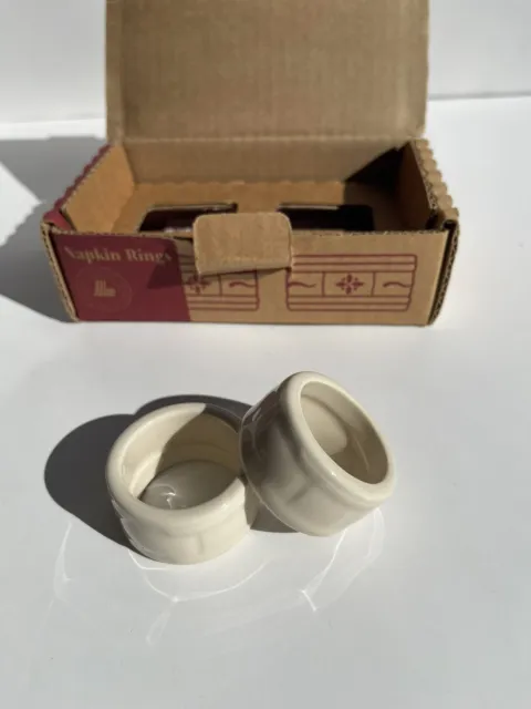 Longaberger Pottery Basket Weave Design Ivory Napkin Rings (Set of 2)