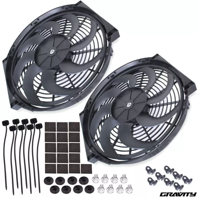 14" 12V Electric Curved Blade Custom Diy Race Kit Car Radiator Rad Sport Fans