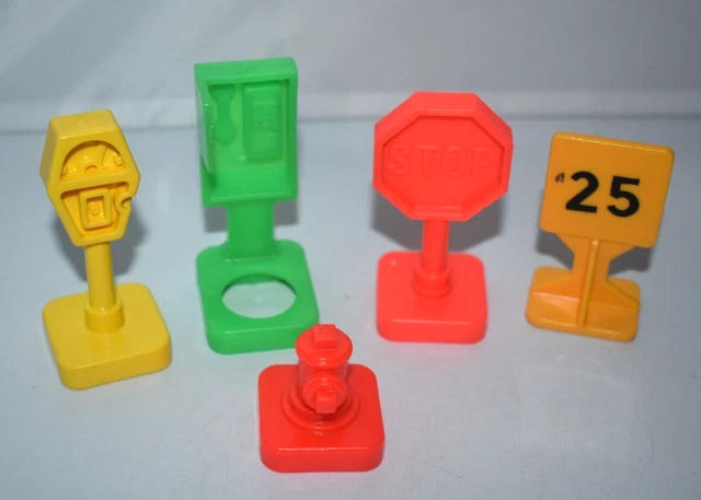Vintage Fisher Price Little People  Phone Booth  Stop Sign Speed Parking Meter