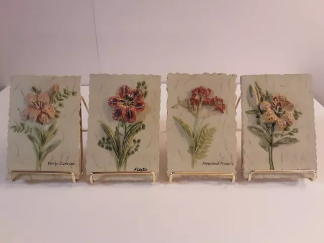 Floral Wall Plaques 3D Resin Lot Of 4 With Different Flowers