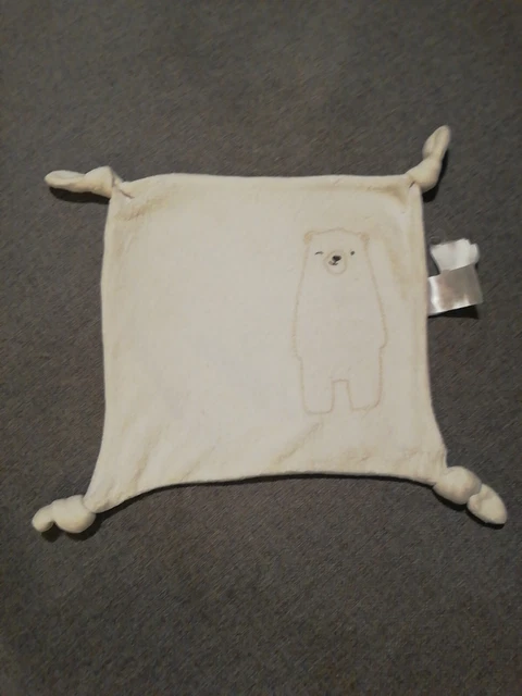 O/ Peluche doudou ours plat VERTBAUDET blanc 4 nœuds Mouchoir