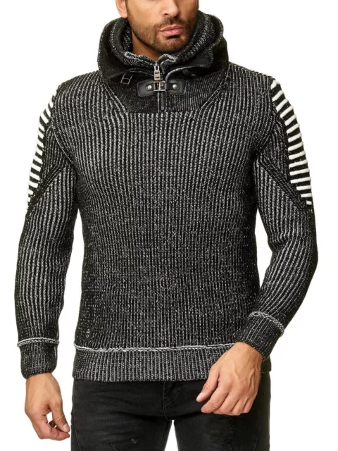 Redbridge Homme Pull Tricot Double Couche Col Haut Col Montant Col Écharpe 2