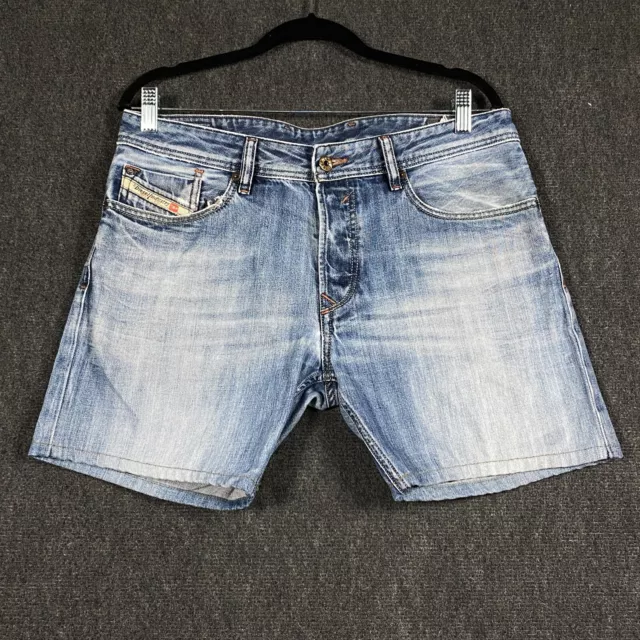 Vintage DIESEL Womens Blue Button Denim Shorts Made in Italy Size 33 Distressed