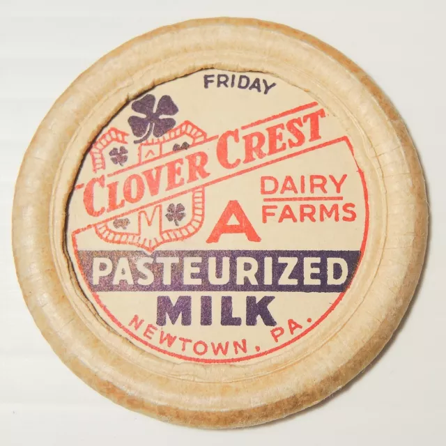 Clover Crest Dairy Pasteurized Newtown PA Bucks Co Pennsylvania Milk Bottle Cap