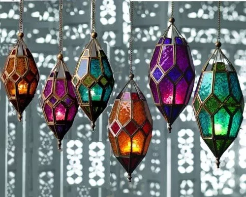 Marokkanische Hängende Farbige Tonale Glaslaterne Teelicht Halter Haus Garten Geschenk 3