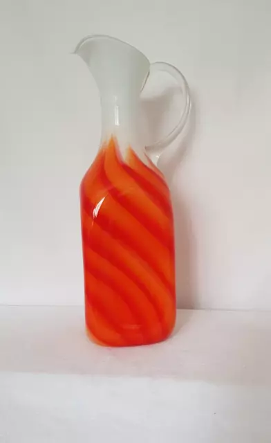 Murano Glas Vase XL Krug Henkel Italy Deko 60er/70er Vintage H=34cm Orange Retro