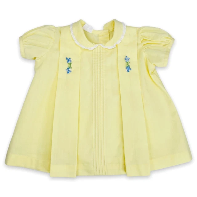 Vintage 60s / 70s Baby Girls Sweet Yellow Short Sleeve Collared Dress 12m