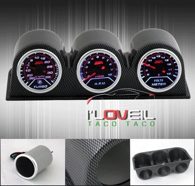 Turbo Boost + Tachometer + Volts Meter Voltage Gauges + Cf Dash Mount Pods