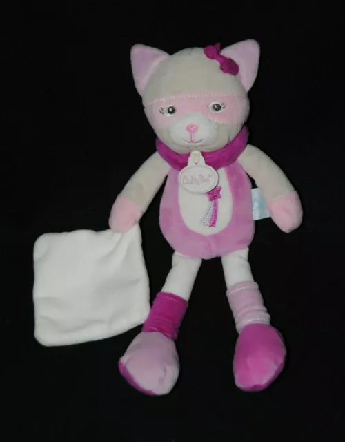 Peluche doudou chat les masqués BABY NAT' rose blanc gris mouchoir étoile NEUF