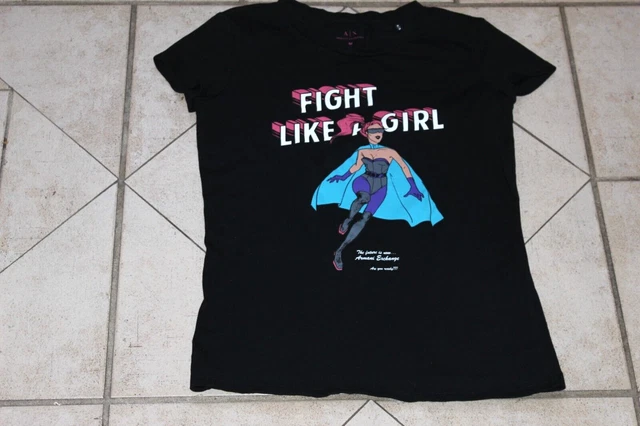 ARMANI EXCHANGE A|X "Fight Like A Girl" Black T-Shirt     Sz M