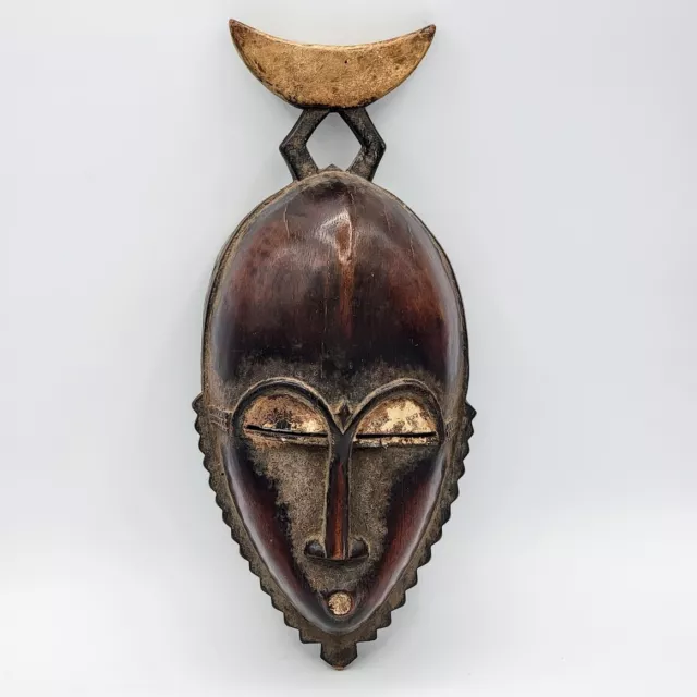 African Baule Portrait Harvest Crescent Mask Hand Carved Wood Côte d'Ivoire