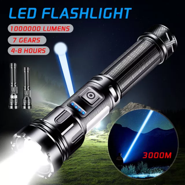 3000M 1000000 Lumen LED Torch COB Flashlight Rechargeable Work Light Spotlight