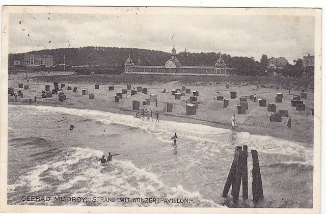 uralte AK Seebad Misdroy Międzyzdroje Strand mit Konzertpavillon 1930 //49