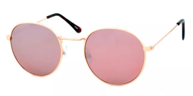 Unisex Round Gold/Rose Frame with Rose Mirror Lens Sunglasses UV Cat 3