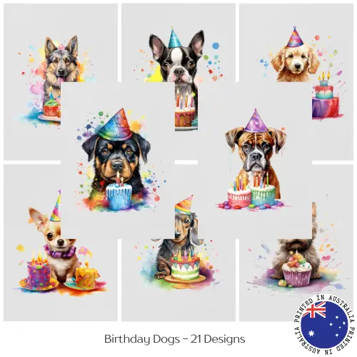 Birthday Dogs - 20 Designs | Card/Art Print with Envelope, 300gsm FSC-Certified