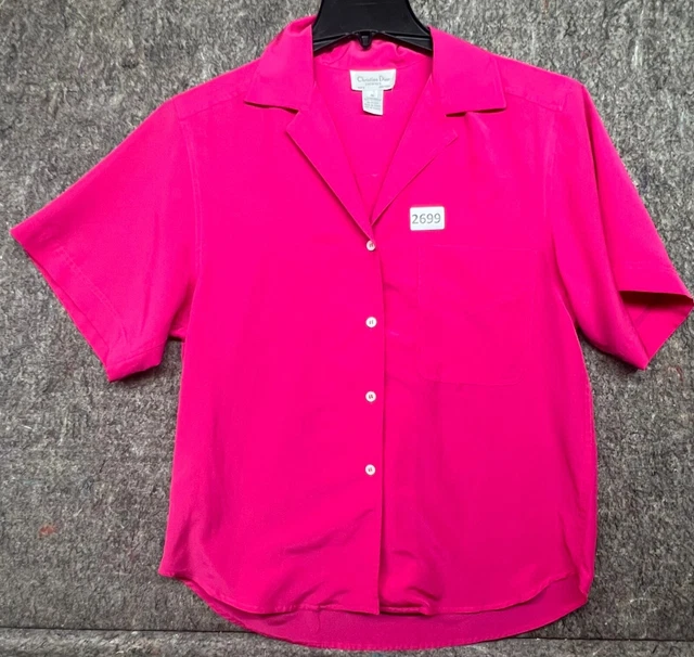 Christian Dior Womens Chemises Paris NY Fucsia Button Down Short Sleeve 10