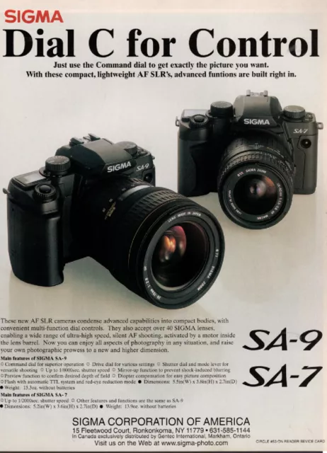 Sigma -  SA-9/ SA-7 Camera - Original Magazine Ad - 2001