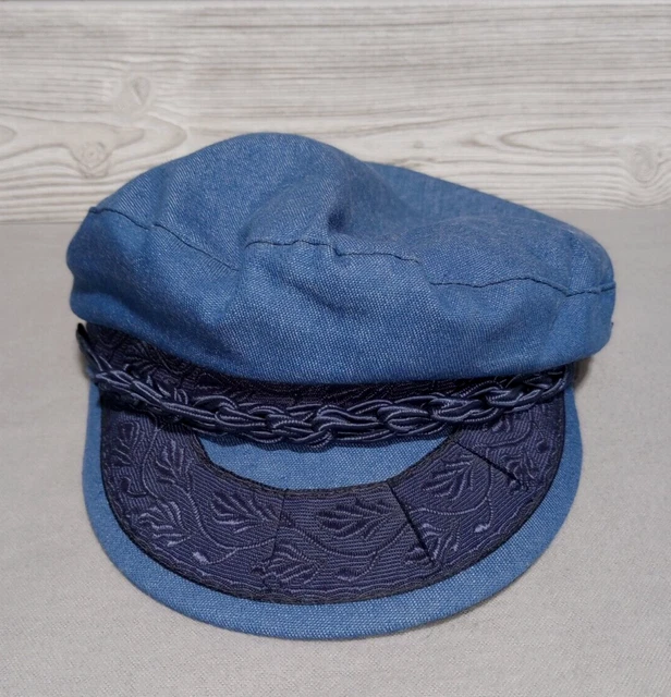 VINTAGE GREEK FISHERMAN Cap 7 5/8 Denim Corded Nautical Skipper