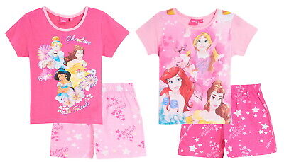 Girls Disney Princess Short Pyjamas Kids Pink Shortie Pjs Set Nightwear Age Size