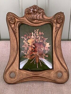 Antique Art Nouveau Frame Tulips Flowers Cast Iron Brass Ornate Picture Mirror