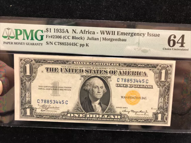 1935A $1 North Africa WWII Emergency Issue Fr#2306 PMG Ch UNC 64 EPQ