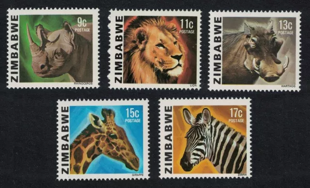 Zimbabwe rinoceronte leone warthog giraffa zebra animali selvatici 5v 1980 nuovo di zebra