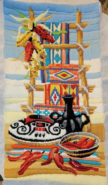 Crewel colgante de pared vintage de 21"" X 12"" navajo listo para enmarcar