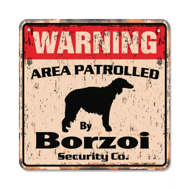 BORZOI Vintage Security Plastic Sign Area Patrolled by pet signs dog lover owner