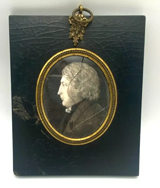 19th Century French Miniature Side Gold Framed Portrait Signed Stamped Double